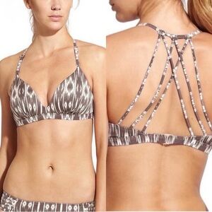 Athleta Aqualuxe Molded Cup Bikini Swimsuit Top Foxtail Taupe Ikat Print size S